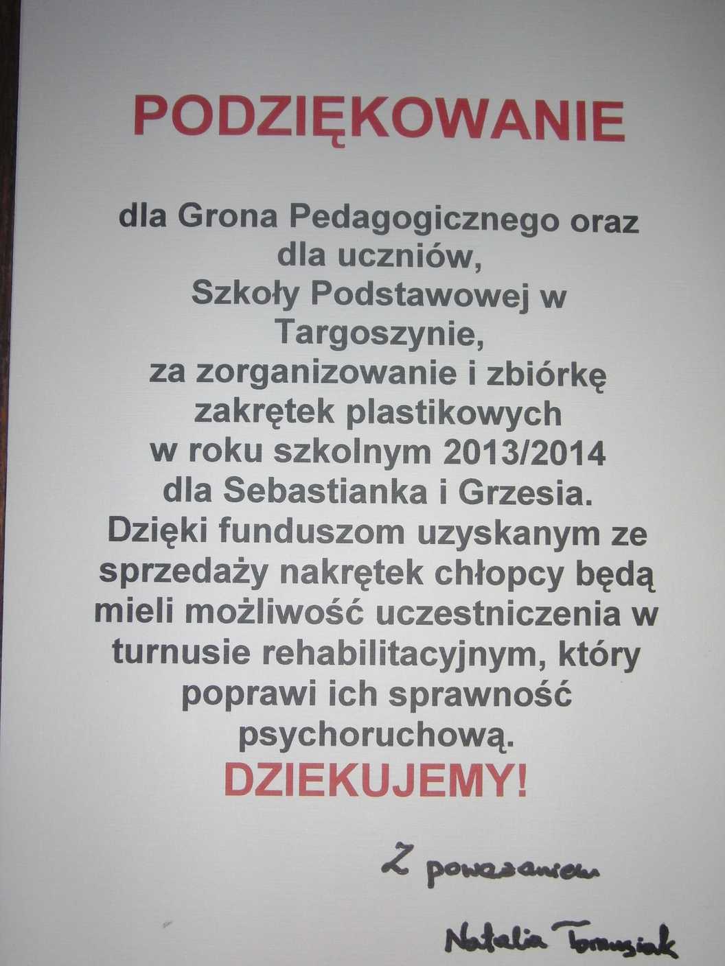 podziękowanie