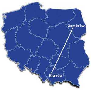 Zambrów i Kraków na mapie Polski